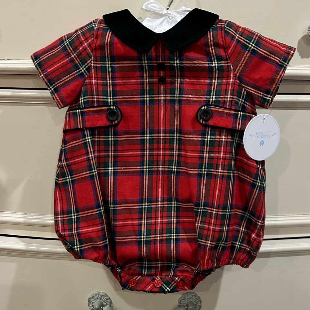 Edgehill Collection Velvet Peter Pan Collar Plaid Bubble